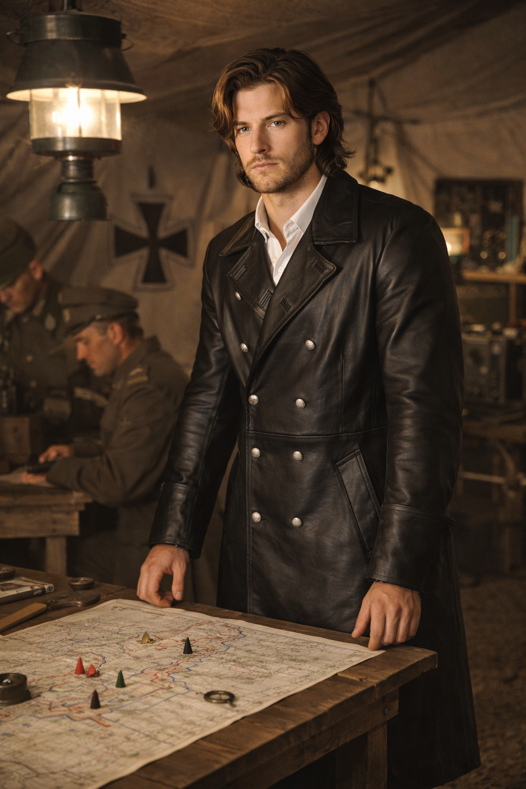 Men's Black Genuine Leather WW2 German Officer Trench Coat - Classic Military Long Coat - Luxurena Leather