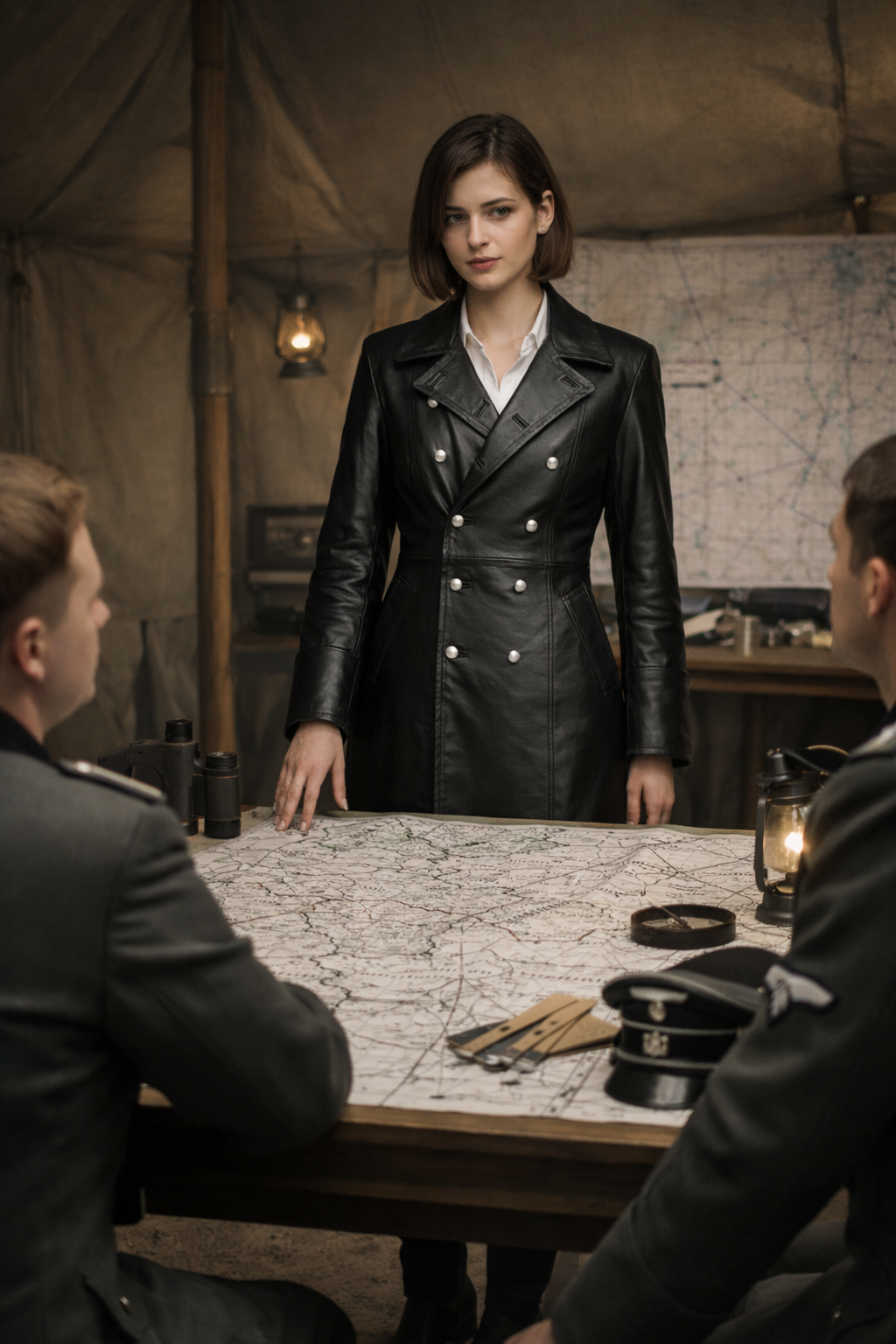Women's Black Genuine Leather WW2 German Officer Trench Coat - Classic Military Long Coat