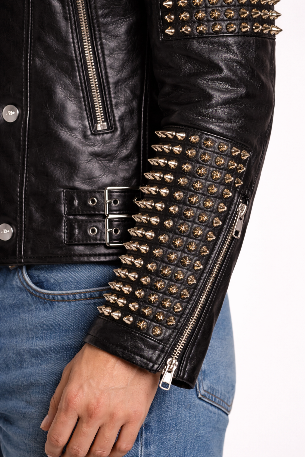 Men's Black Genuine Leather Spike Studded Punk Jacket - Clubwear Biker Style - Luxurena Leather