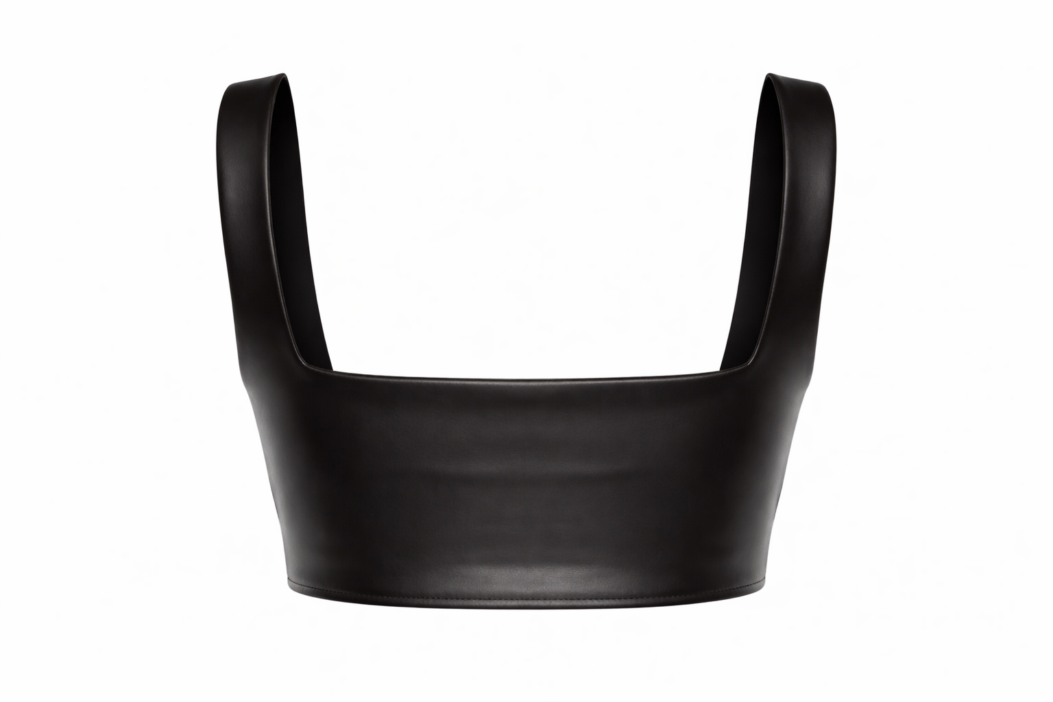 Women's Black Genuine Leather Square Neck Crop Bra Top - Minimalist Structured Fit