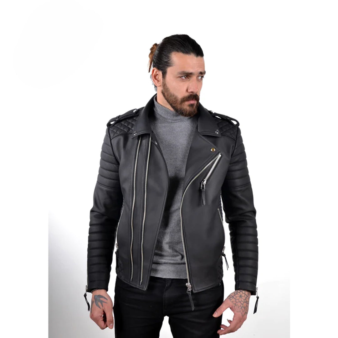 Men's Biker Black Leather Jacket
