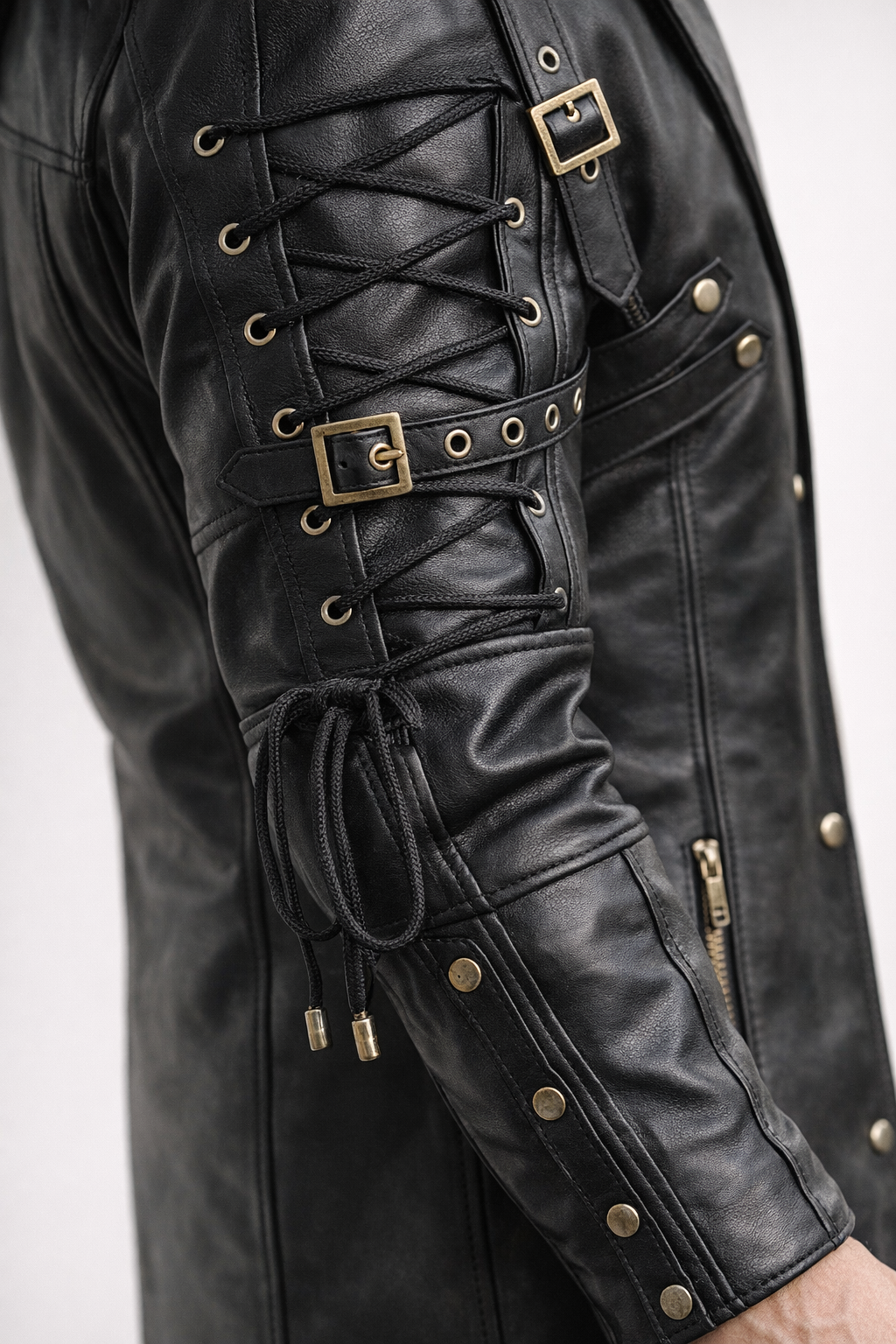 Men's Black Genuine Leather Van Helsing Steampunk Trench Coat - Premium Gothic Long Coat - Luxurena Leather