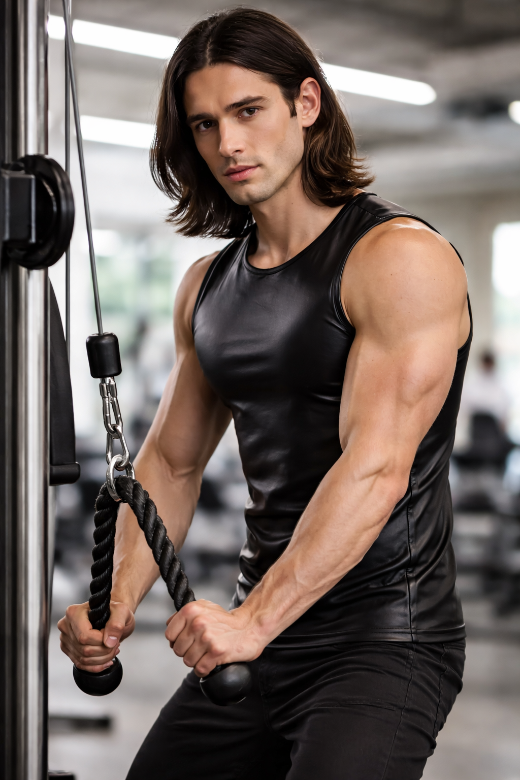 Men's Black Genuine Leather Sleeveless Biker Tank Top Vest - Slim Fit Sport Style - Luxurena Leather