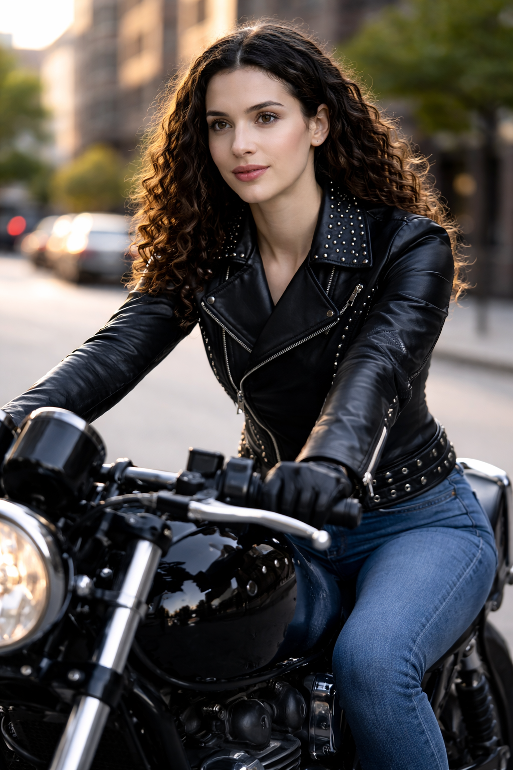 Women's Black Genuine Leather Studded Biker Jacket - Slim Fit Premium Motorcycle Style - Luxurena Leather