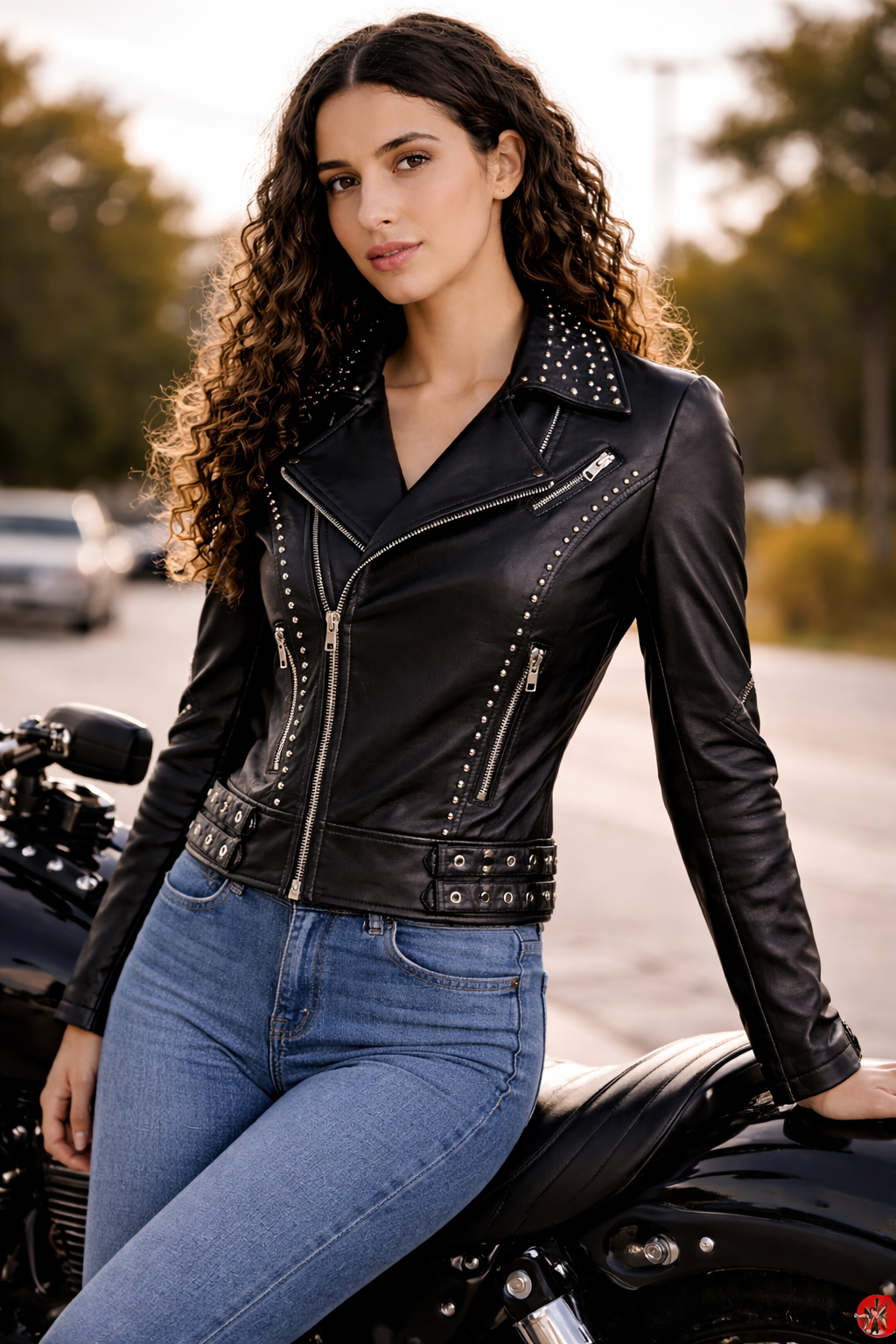 Women's Black Genuine Leather Studded Biker Jacket - Slim Fit Premium Motorcycle Style - Luxurena Leather
