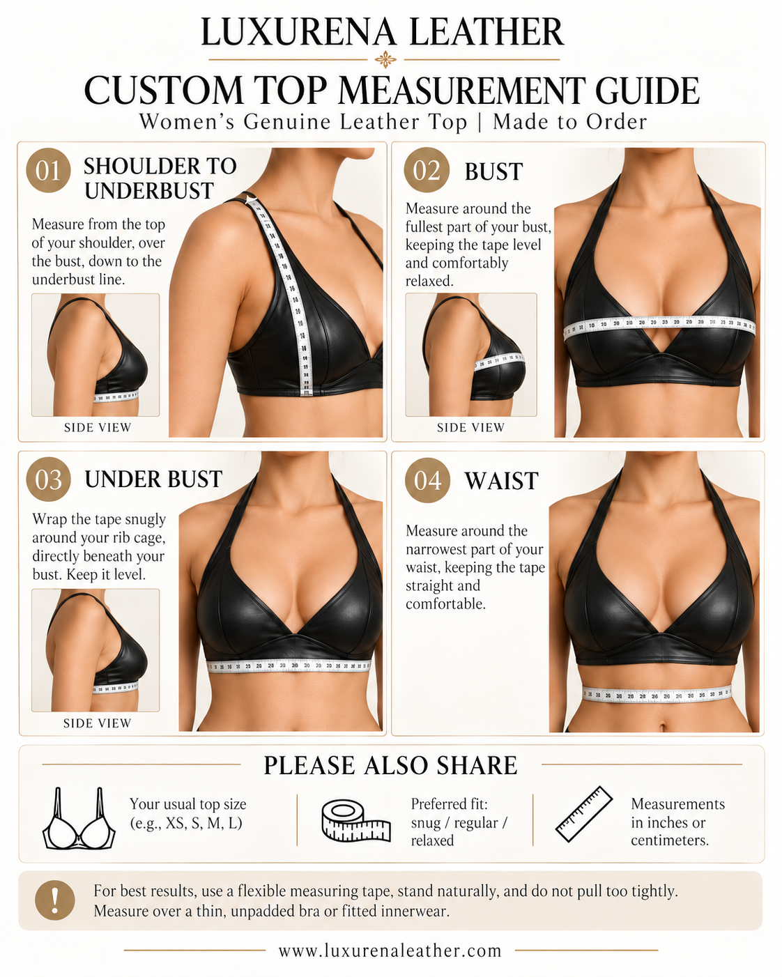 Women's Black Genuine Leather Halter Crop Top - Fitted V-Neck