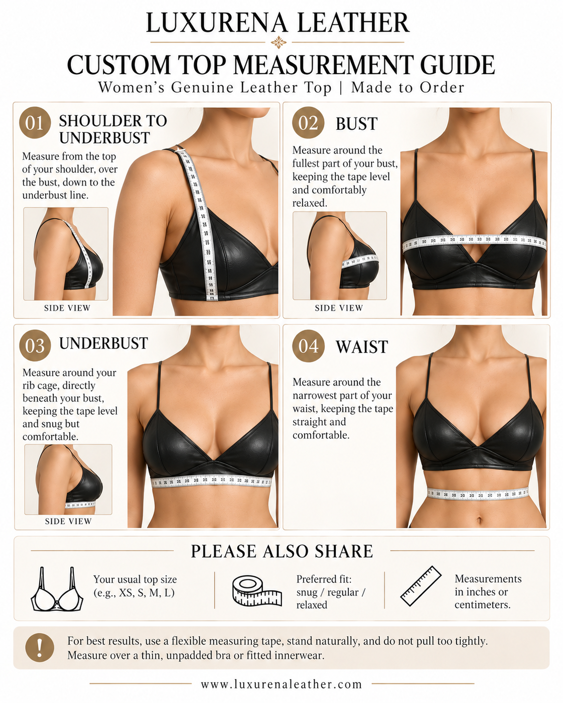 Women's Black Genuine Leather Crop Top with Adjustable Buckle Straps