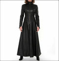 Women's Matrix Black Leather Long Trench Coat - Luxurena Leather