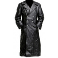 Men's Classic German Military Officer Black Leather Trench Coat - Luxurena Leather