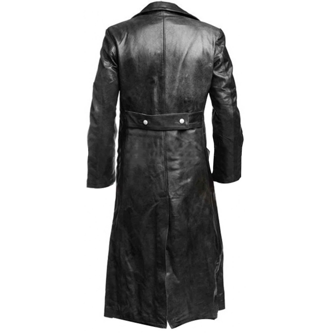 Men's Classic German Military Officer Black Leather Trench Coat - Luxurena Leather