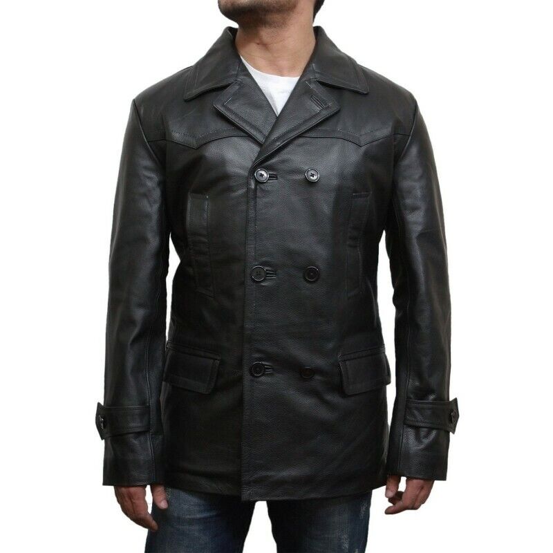 Men's German Militry Style World War 2 Black Leather Coat - Luxurena Leather
