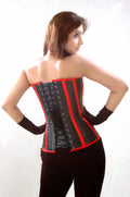 Women's Steel Bones Lace up Back Over Bust Red & Black Leather Corset - Luxurena Leather