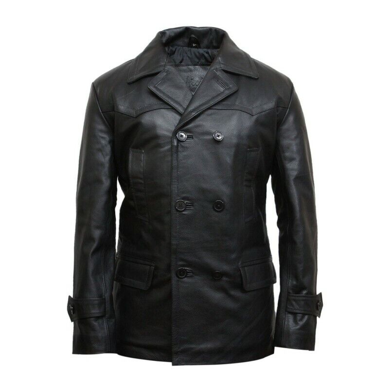 Mens Doctor Who World War 2 German Black Leather Coat - LuxurenaMall