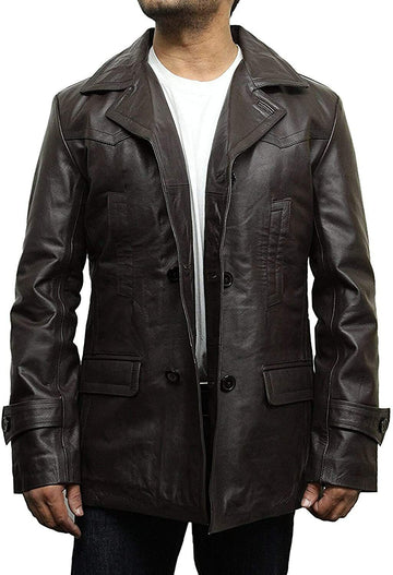 Men's German Militry Style World War 2 Brown Leather Coat
