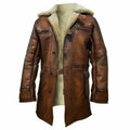 Men's Tom Hardy Bane The Dark Knight Rises Faux Fur Lining Leather Trench Coat - Luxurena Leather