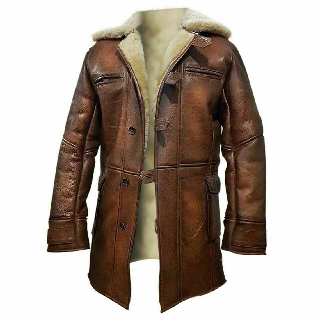 Men's Tom Hardy Bane The Dark Knight Rises Faux Fur Lining Leather Trench Coat - Luxurena Leather