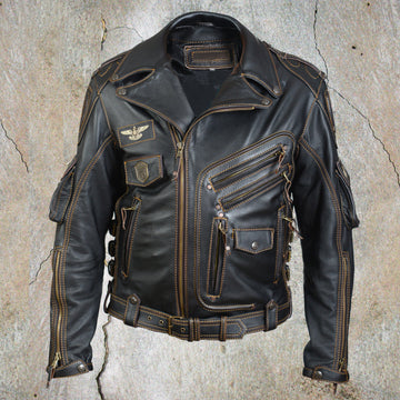 Men's Genuine Leather Premium Fashion Motorcycle Biker Black Jacket - Luxurena Leather