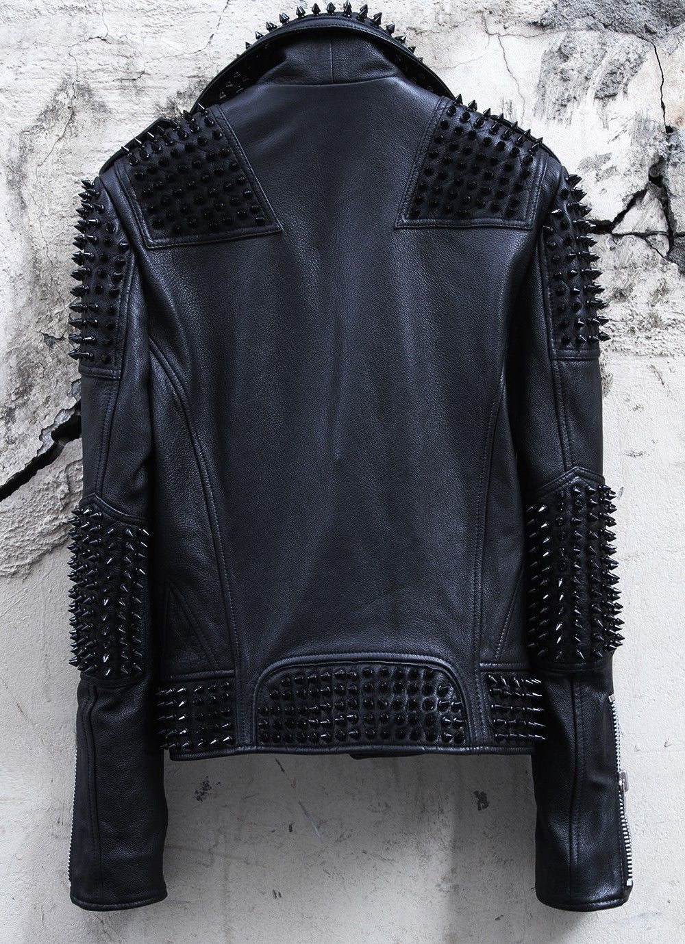 Men's Genuine Leather Full Punk Black Metal Spiked Studded Motorcycle Biker Leather Jacket - Luxurena Leather