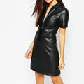 Leather Cocktail Dress with Shirt Collar - Luxurena Leather