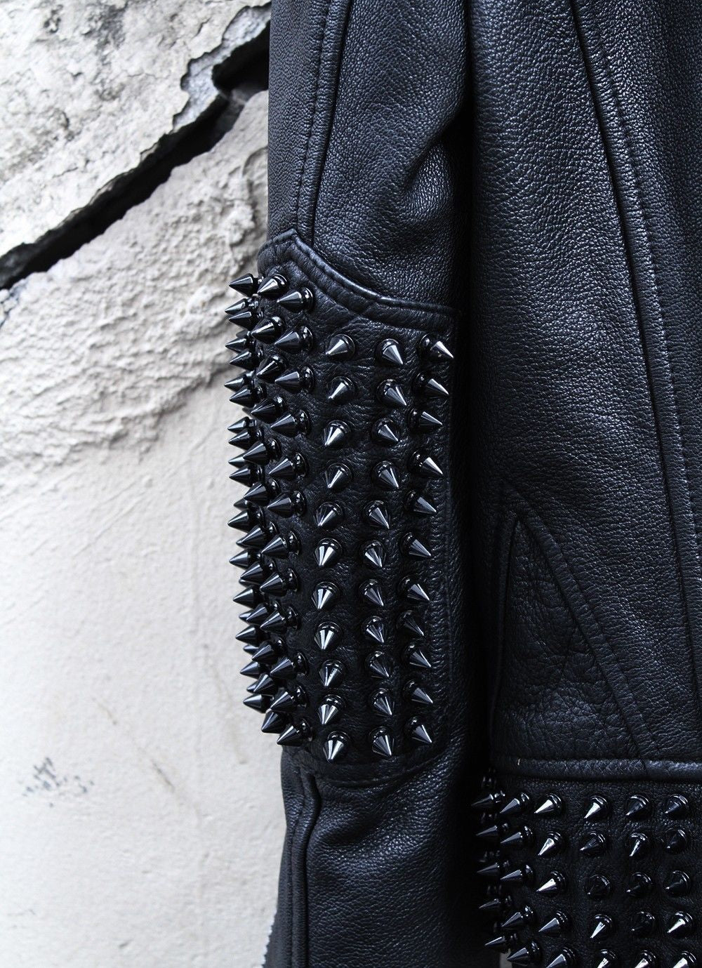 Men's Genuine Leather Full Punk Black Metal Spiked Studded Motorcycle Biker Leather Jacket - Luxurena Leather