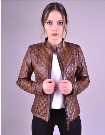Women`s Shade Brown Quilted Leather Jacket