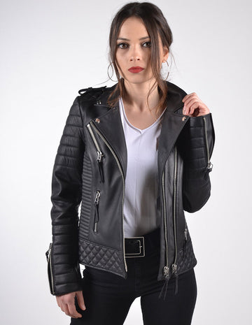 Women's Black Biker Leather Jacket