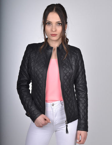 Women`s Black Quilted Leather Jacket