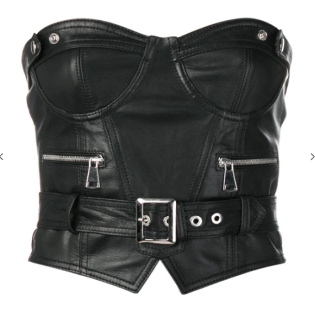 Women Genuine Leather Biker Corset Black Belted Slim Fit - Luxurena Leather