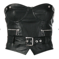 Women Genuine Leather Biker Corset Black Belted Slim Fit - Luxurena Leather