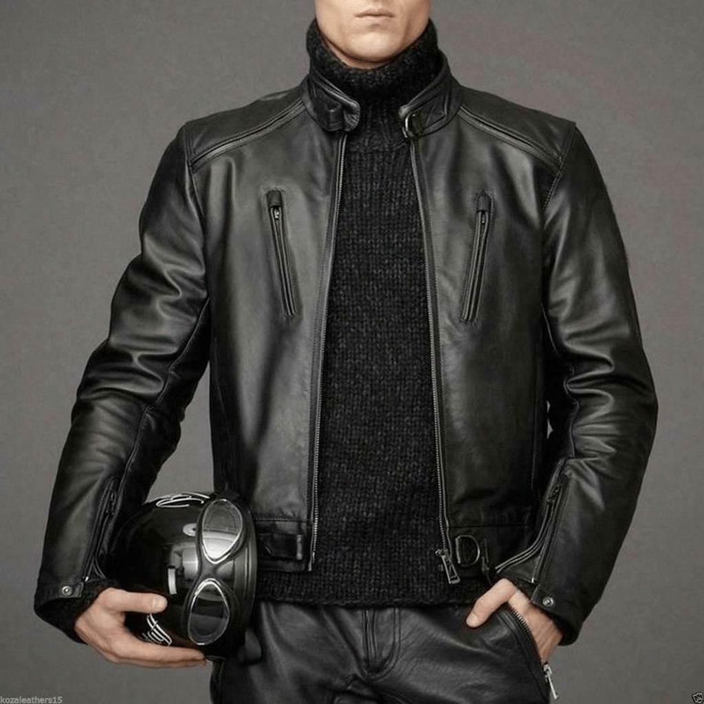 Men's Real Soft Leather Biker Jacket Black Leather Bikers/Air Force Jacket - Luxurena Leather