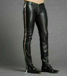 Mens Genuine Leather Black Shinny Jeans Pants Leather Men Trousers - Luxurena Leather