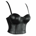 Women Real Leather Corset Bustier Crop Bra Top Fetish Push Up Vest Tank Blouse - Luxurena Leather