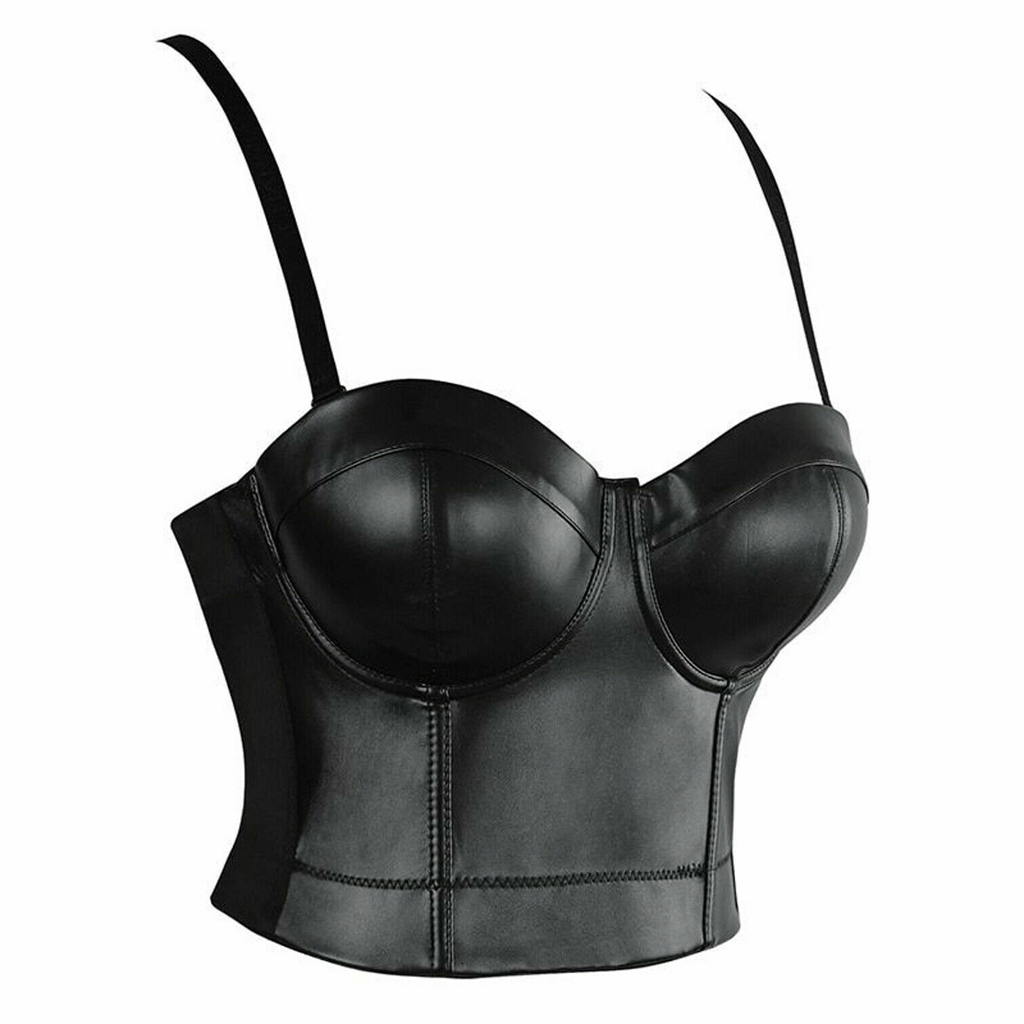 Women Real Leather Corset Bustier Crop Bra Top Fetish Push Up Vest Tank Blouse - Luxurena Leather
