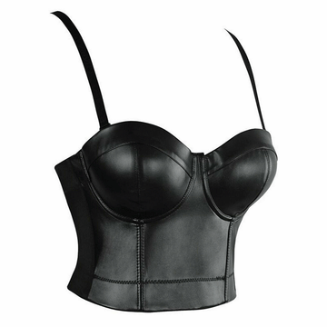 Women Real Leather Corset Bustier Crop Bra Top Fetish Push Up Vest Tank Blouse - Luxurena Leather
