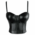 Women Real Leather Corset Bustier Crop Bra Top Fetish Push Up Vest Tank Blouse - Luxurena Leather