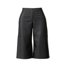 Women Genuine Black Leather Culotte Pants High Waisted Handmade Formal Look - Luxurena Leather