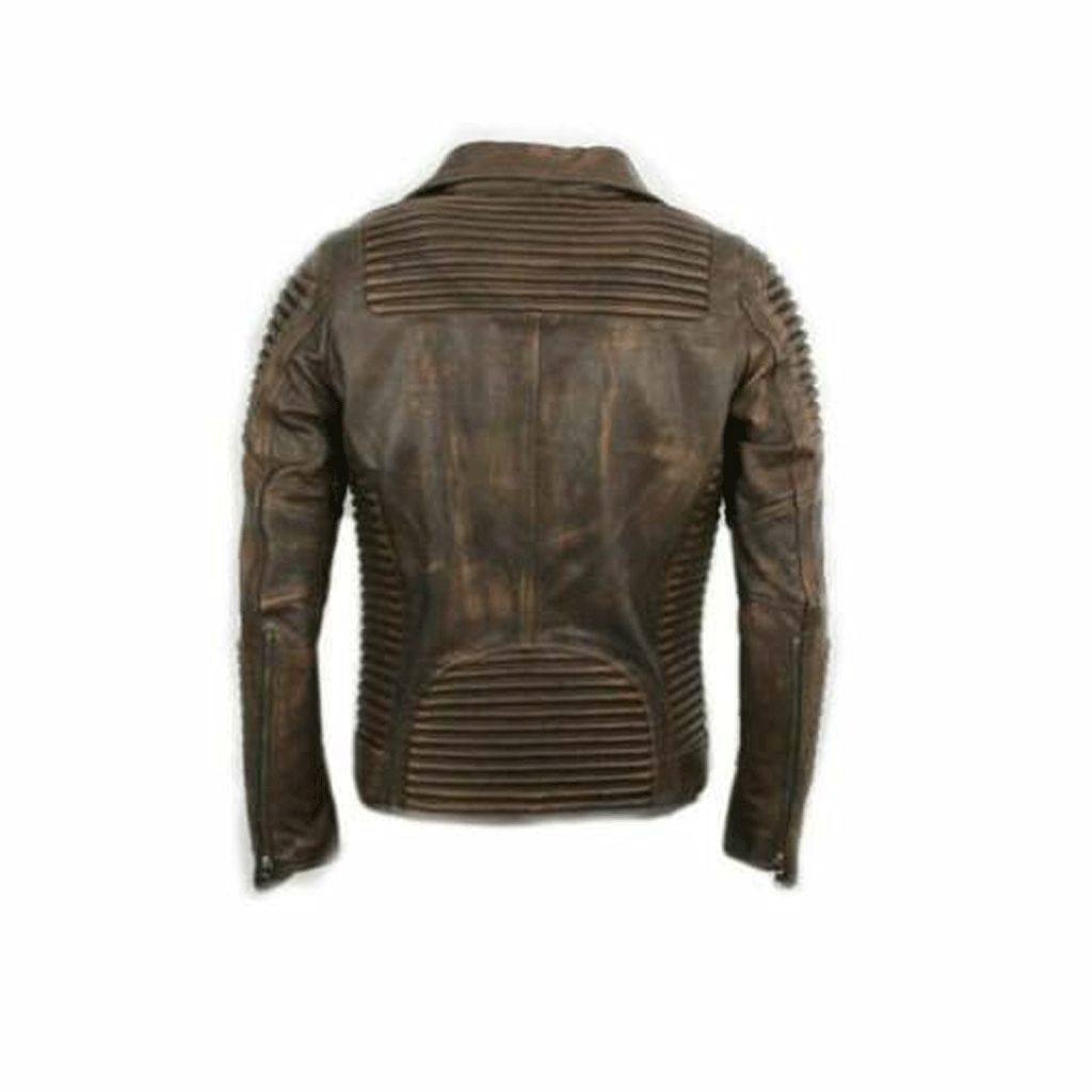 Men’s Genuine Leather Distressed Brown Vintage Look Handmade Mens Biker Jacket - Luxurena Leather