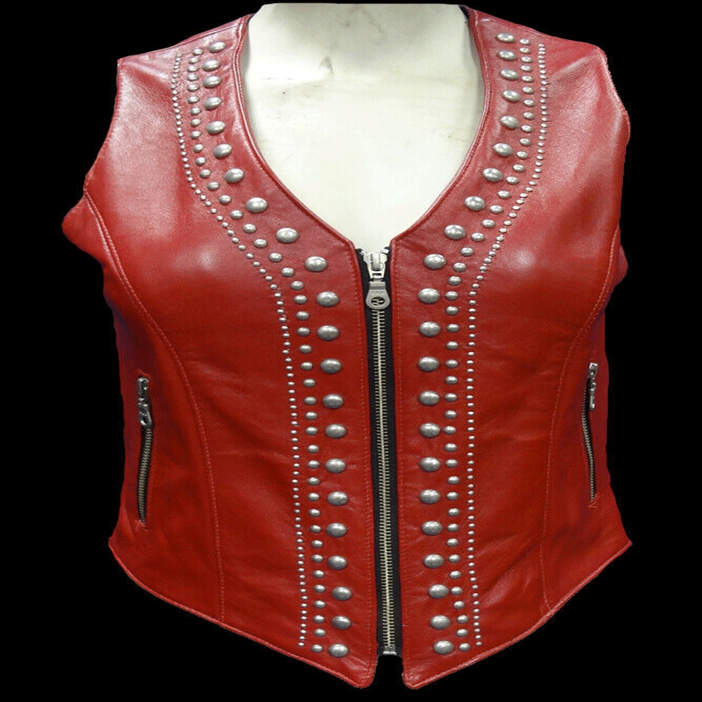 Silver Studs Fully lined front zip closure side pockets Motorbike Vest Women's Dress - Luxurena Leather