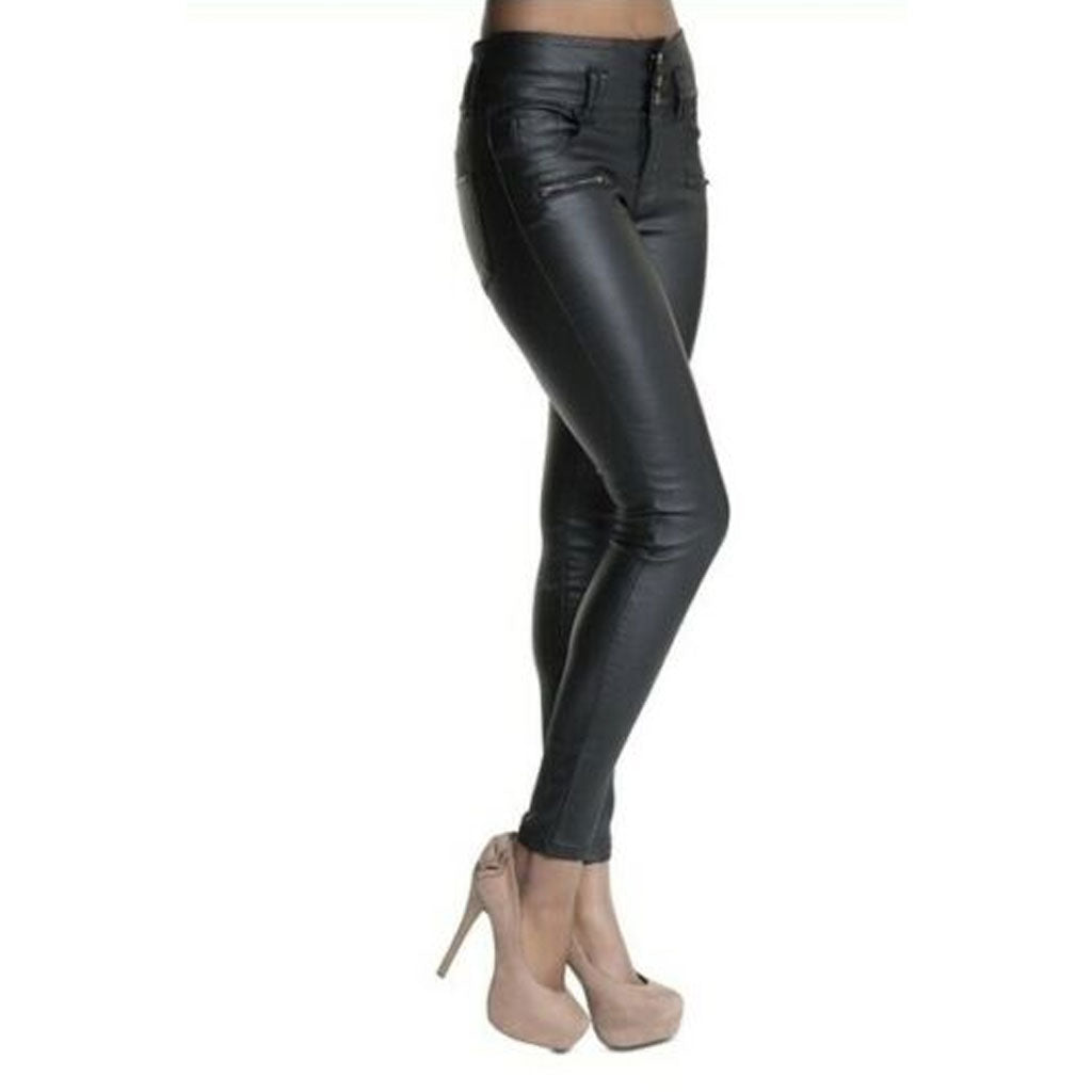 New Women Genuine Leather Pants High Waist Sexy Jeans Style Skin Fit Black - Luxurena Leather