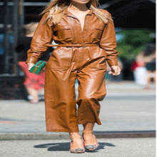 Women Genuine Leather Jumpsuit Catsuit Brown High Waist & Belt Leather Overall - Luxurena Leather