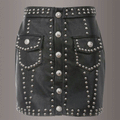 WOMEN LEATHER SKIRT STEAMPUNK MINI SKIRT STUDS BLACK LEATHER GOTHIC SKIRT - Luxurena Leather