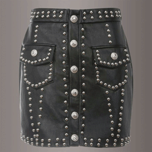 WOMEN LEATHER SKIRT STEAMPUNK MINI SKIRT STUDS BLACK LEATHER GOTHIC SKIRT - Luxurena Leather