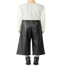 Women Genuine Black Leather Culotte Pants High Waisted Handmade Formal Look - Luxurena Leather