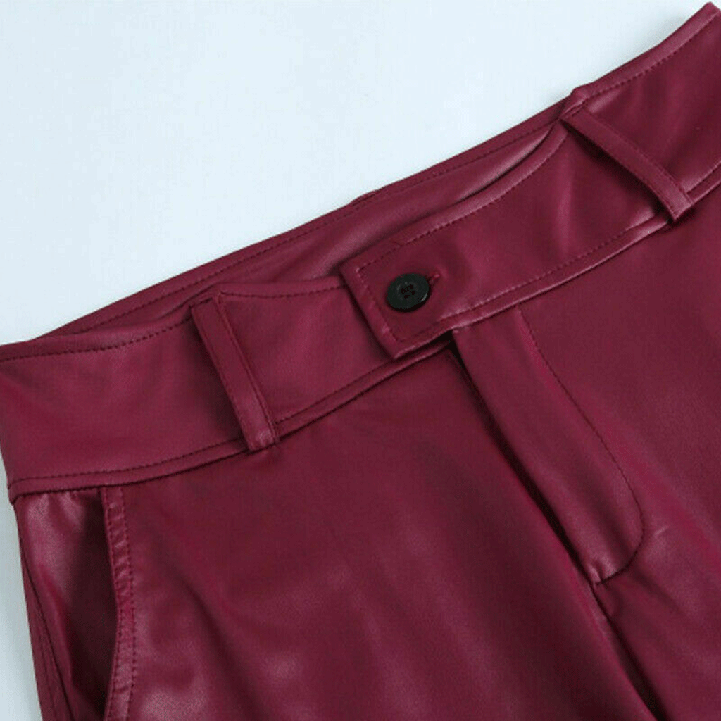 Womens Leggings 100% real Leather Pants High Waist pajamas Skinny Pencil Trouser - Luxurena Leather