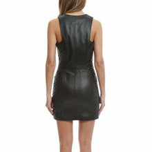 Leather Quilted Dress Mini Zip Front Sleeveless Bodycon Lender Dress - Luxurena Leather