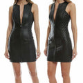 Leather Quilted Dress Mini Zip Front Sleeveless Bodycon Lender Dress - Luxurena Leather