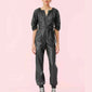 Women Genuine Leather Jumpsuit Black Real Leather Romper Belted Stylish