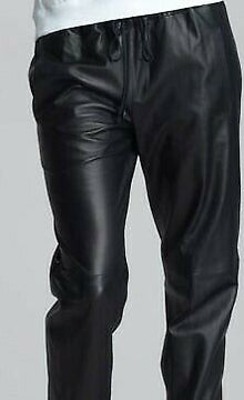 Women Genuine Leather Sweat Pants Jogger Black Slashed Pockets Elastic Waist Gym - Luxurena Leather