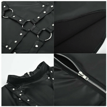 Real leather women Dress Long Sleeves Rivets Straps Leather Bodycon Dress - Luxurena Leather