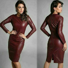 Slim Fit Bodycon With Back Slit Genuine Real Leather Dress - Luxurena Leather